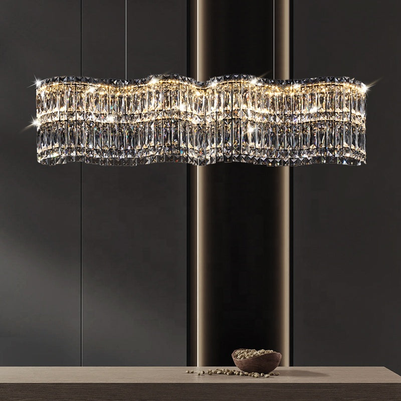 Candelabru Cristal LED cu Telecomanda WAVE Imperio, 81W, 100cm, Crom Lucios, Lumina Calda/Rece/Neutra, Inaltime Reglabila, Lumina Dimabila, Metal si Cristal Lustre LED cu Telecomanda Default Title Alessandro Design