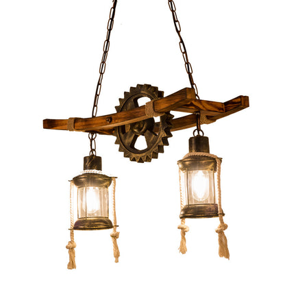 Lustra Vintage cu Franghie LV590/2BK, 2xE27 Lemn Inchis Lustre Vintage Default Title Alessandro Design