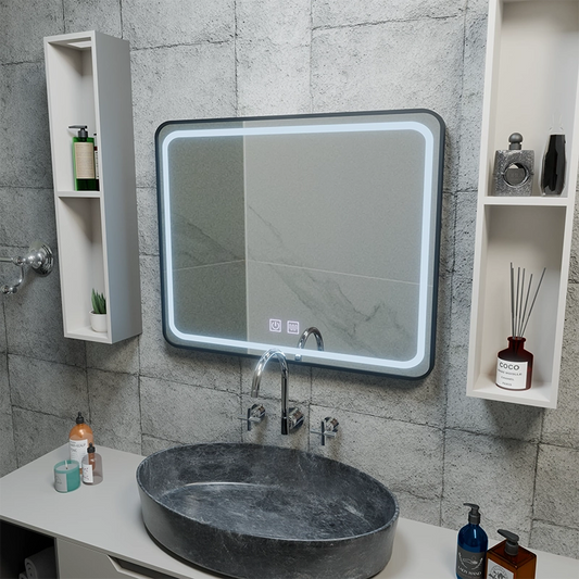 Obdélníkové LED zrcadlo 80x60cm - EDGE Touch Demister System, černý rám