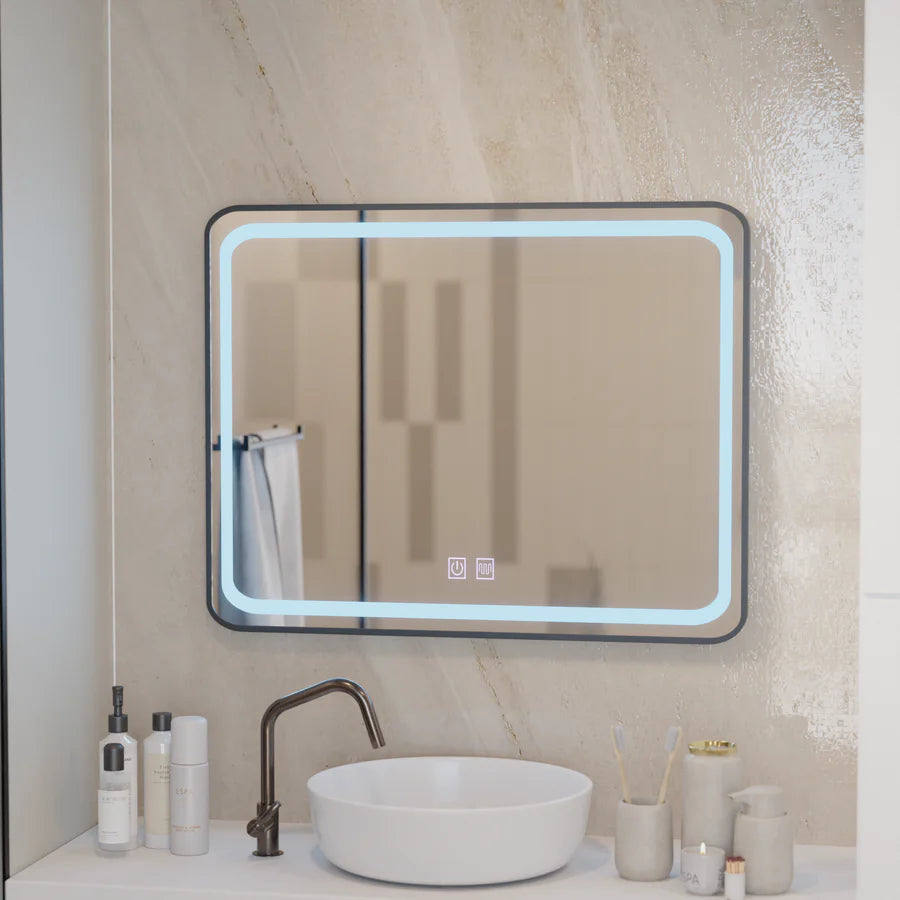 Obdélníkové LED zrcadlo 90x75cm EDGE Touch Demister System, černý rám zrcadla Korman E Výchozí název Alessandro Design