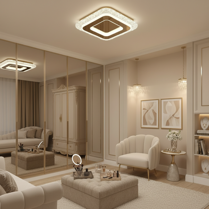 Lustra LED AGOL Petito, 29W, Dimensiune 20x20cm, Lumina Calda/Neutra/Rece, Auriu, Metal si Acril