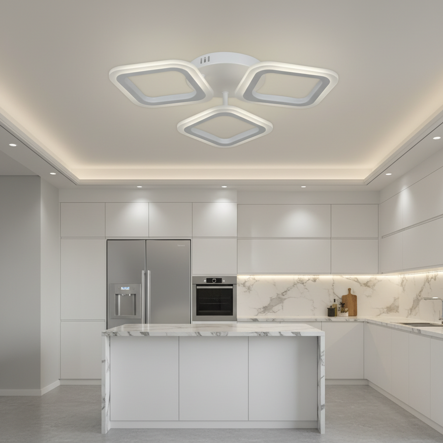 LED lustr ERIKA 20W, 3 čtverce, neutrální světlo 4000k, bílé, kovové a akrylové aplikované LED lustry Výchozí název Alessandro Design