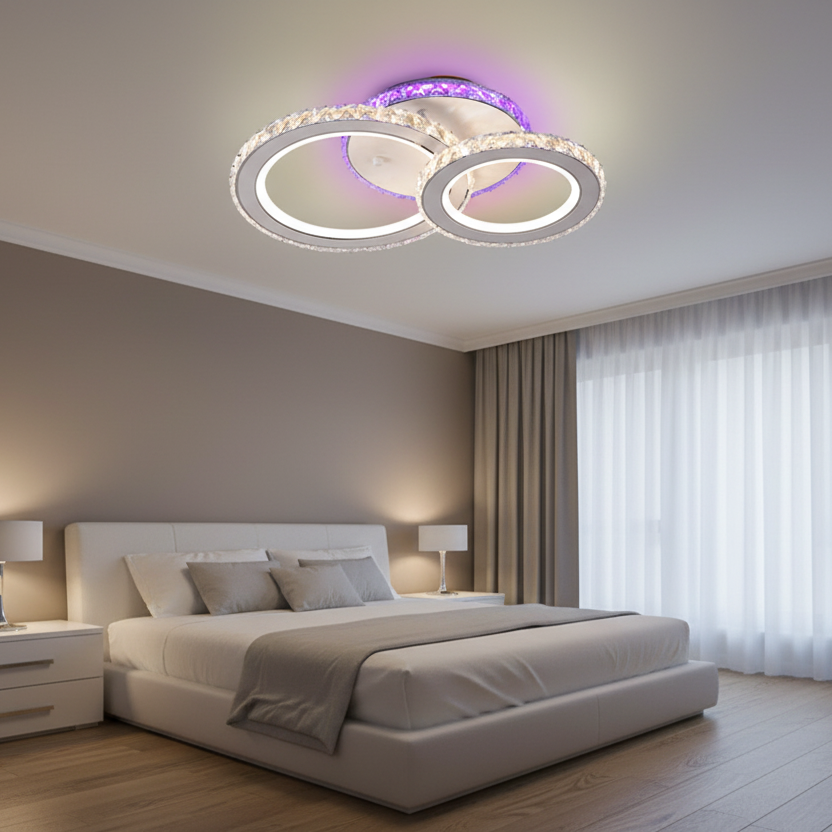 LED lustr s dálkovým ovládáním a krystalem NOVA ROTONDA RGB 42W, 2 kruhy, studené/teplé/neutrální světlo, stmívatelné, bílý LED lustr s dálkovým ovládáním Výchozí název Alessandro Design