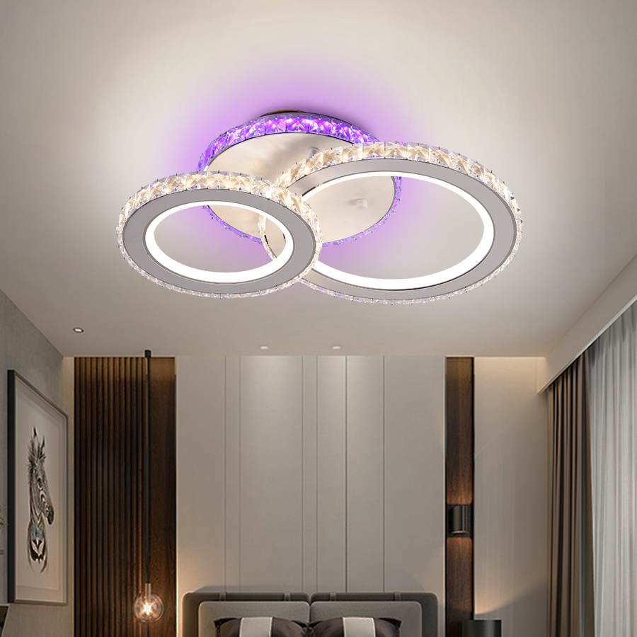 LED lustr s dálkovým ovládáním a krystalem NOVA ROTONDA RGB 42W, 2 kruhy, studené/teplé/neutrální světlo, stmívatelné, bílý LED lustr s dálkovým ovládáním Výchozí název Alessandro Design