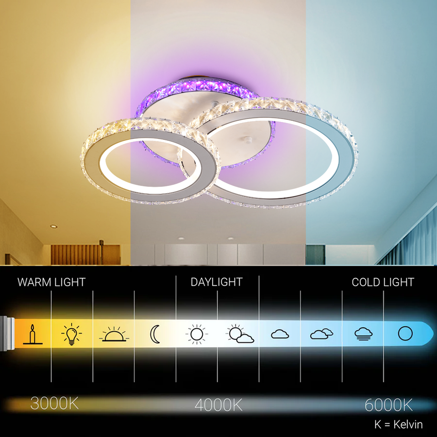 LED lustr s dálkovým ovládáním a krystalem NOVA ROTONDA RGB 42W, 2 kruhy, studené/teplé/neutrální světlo, stmívatelné, bílý LED lustr s dálkovým ovládáním Výchozí název Alessandro Design