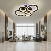 LED lustr s dálkovým ovládáním a krystalem NOVA ROTONDA RGB 82W, 4 kruhy, studené/teplé/neutrální světlo, stmívatelné, černé LED lustry s dálkovým ovládáním Výchozí název Alessandro Design