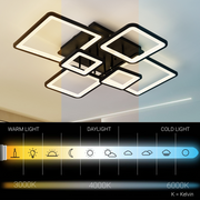 LED lustr s dálkovým ovládáním ELLA 120W, 6 čtverců, studené/teplé/neutrální světlo, stmívatelné, černé, kovové a akrylové LED lustry s dálkovým ovládáním Výchozí název Alessandro Design