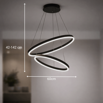 Závěsný LED lustr s dálkovým ovládáním CASIANA 40W, 2 kruhy, studené/teplé/neutrální světlo 3000K/4000K/6000K, stmívatelný, černý, nastavitelná výška, kovové a akrylové LED lustry s dálkovým ovládáním Výchozí název Alessandro Design