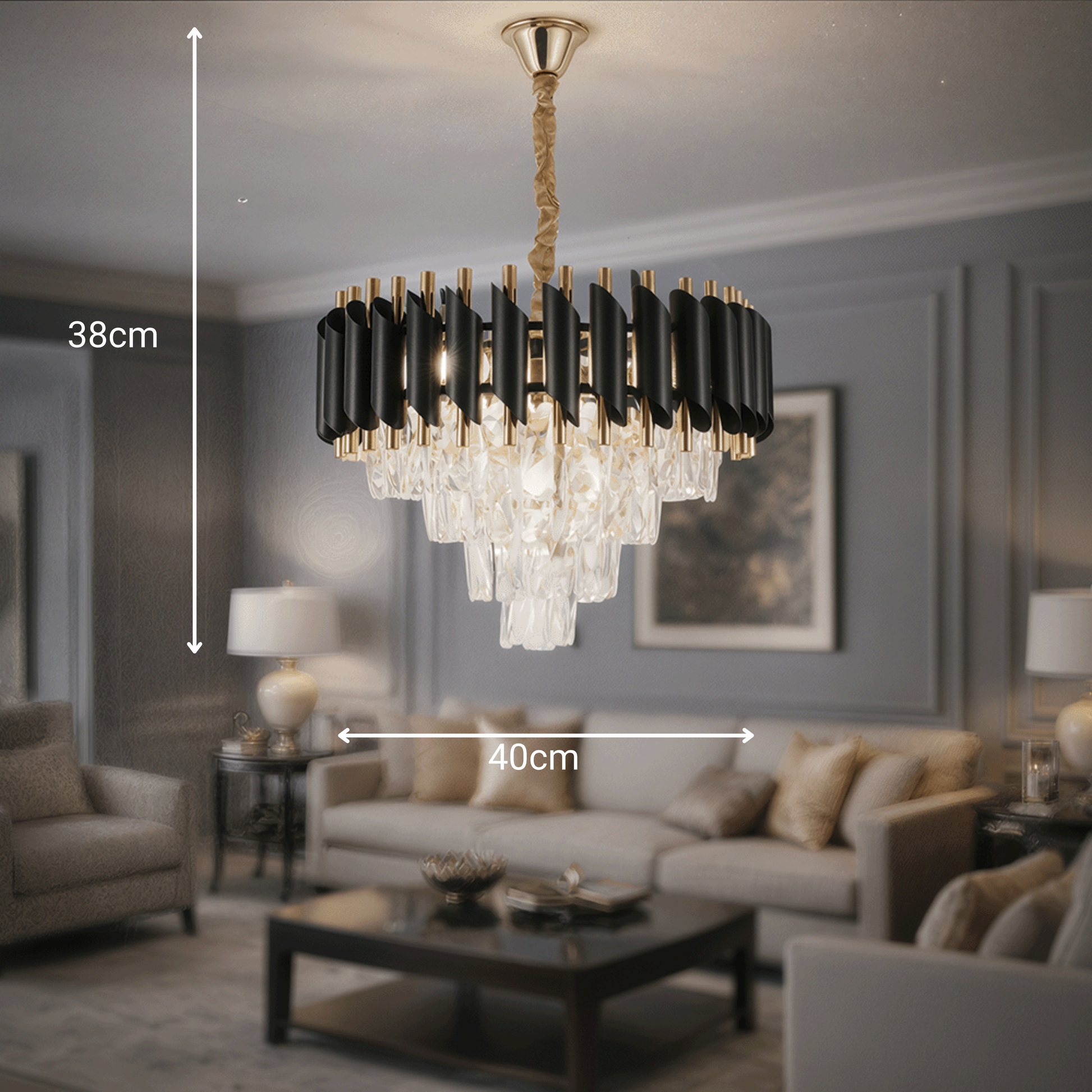 Křišťálový lustr VERSAILLES Nobile 5xE14, průměr 40cm, lesklé zlaté a černé křišťálové lustry Výchozí název Alessandro Design
