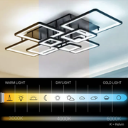 LED lustr s dálkovým ovládáním ELLA 186W, 8 čtverců, studené/teplé/neutrální světlo, stmívatelné, černé LED lustry s dálkovým ovládáním Výchozí název Alessandro Design