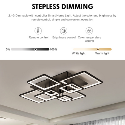 LED lustr s dálkovým ovládáním ELLA 186W, 8 čtverců, studené/teplé/neutrální světlo, stmívatelné, černé LED lustry s dálkovým ovládáním Výchozí název Alessandro Design