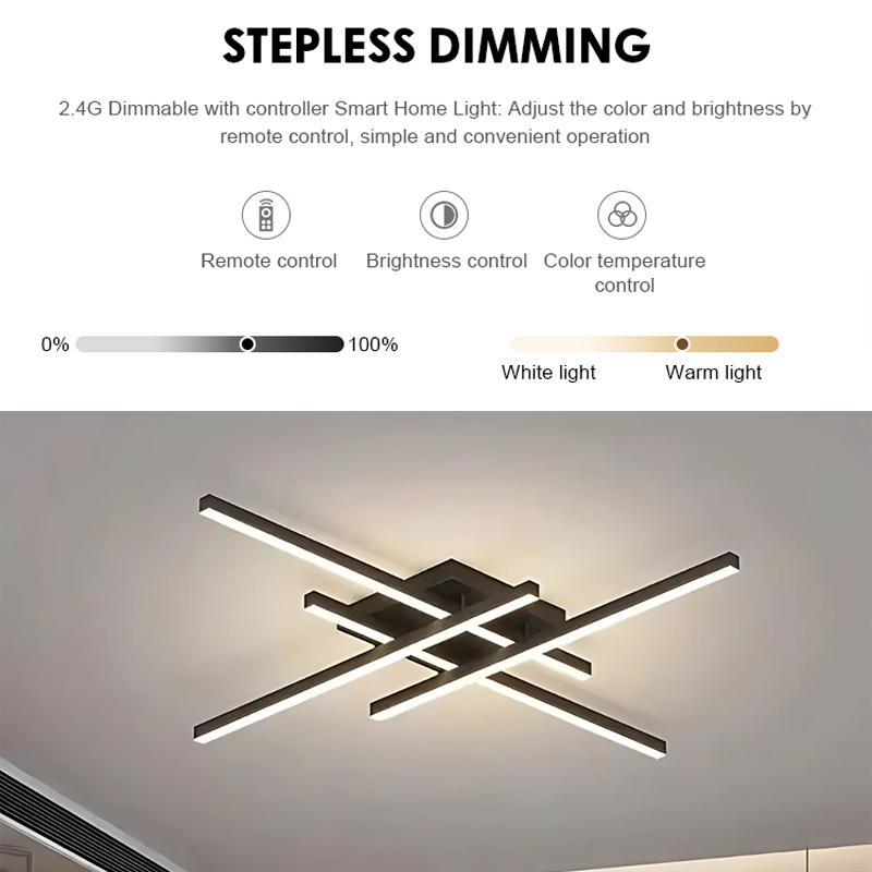 LED lustr s dálkovým ovládáním LINEX, 52W, 4 prvky, lineární, studené/teplé/neutrální světlo, stmívatelné, černé LED lustry s dálkovým ovládáním Výchozí název Alessandro Design