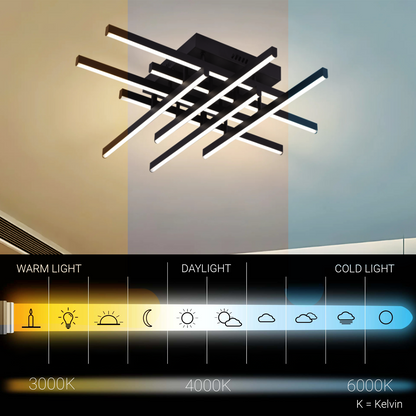 LED lustr s dálkovým ovládáním LINEX, 108W, 8 prvků, studené/teplé/neutrální světlo, stmívatelné, černé LED lustry s dálkovým ovládáním Výchozí název Alessandro Design