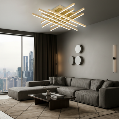 LED lustr s dálkovým ovládáním LINEX, 108W, světlo 3000K/4000K/6000K, stmívatelný, zlatý