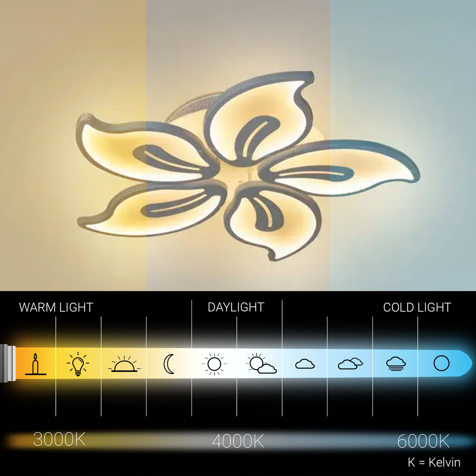 LED lustr s dálkovým ovládáním JASMINE 66W, 5 okvětních lístků, studené/teplé/neutrální světlo, stmívatelné, bílý LED lustr s dálkovým ovládáním Výchozí název Alessandro Design