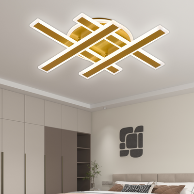 LED lustr s dálkovým ovládáním LT755/4GD, 85W, 46*5,5*7,5, IP20, Studené/Teplé/Neutrální světlo, Stmívatelné, Zlato, Žehlička, Plexisklo
