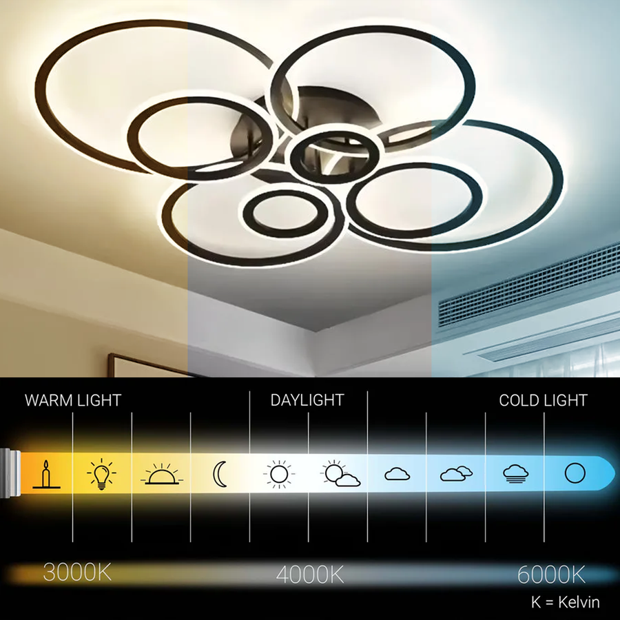 LED lustr s dálkovým ovládáním BETTY 127W, 8 kruhů, studené/teplé/neutrální světlo, stmívatelné, černé LED lustry s dálkovým ovládáním Výchozí název Alessandro Design