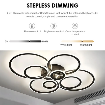 LED lustr s dálkovým ovládáním BETTY 127W, 8 kruhů, studené/teplé/neutrální světlo, stmívatelné, černé LED lustry s dálkovým ovládáním Výchozí název Alessandro Design