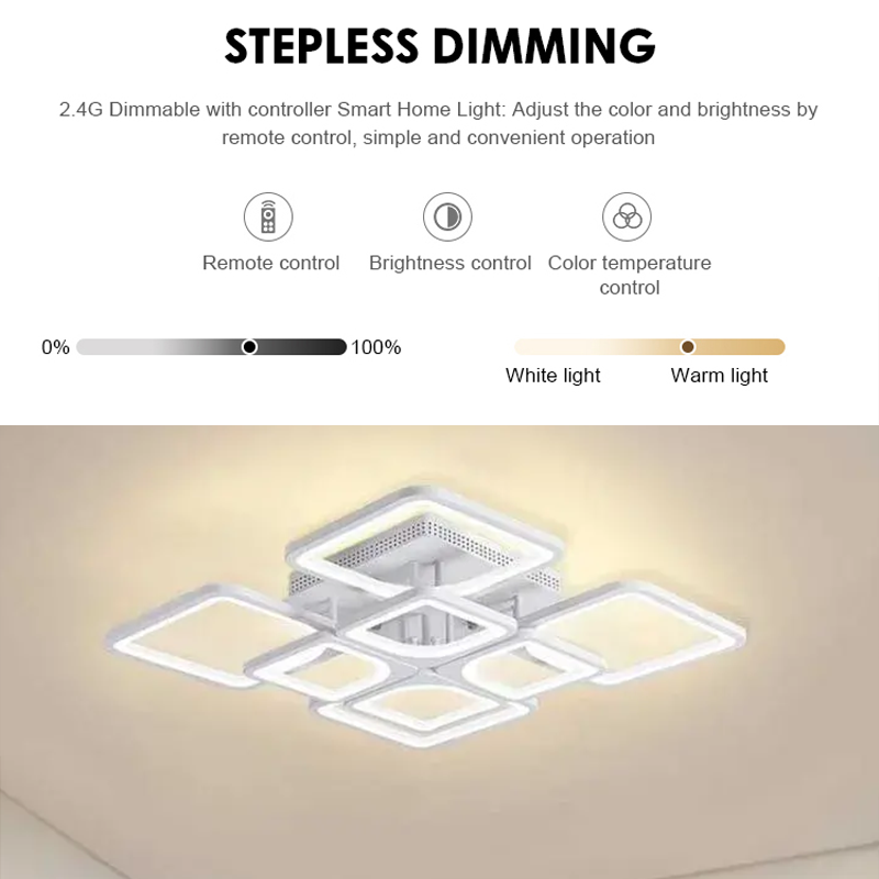 LED lustr s dálkovým ovládáním ZOE 138W, 8 čtverců, studené/teplé/neutrální světlo, stmívatelné, bílý LED lustr s dálkovým ovládáním Výchozí název Alessandro Design