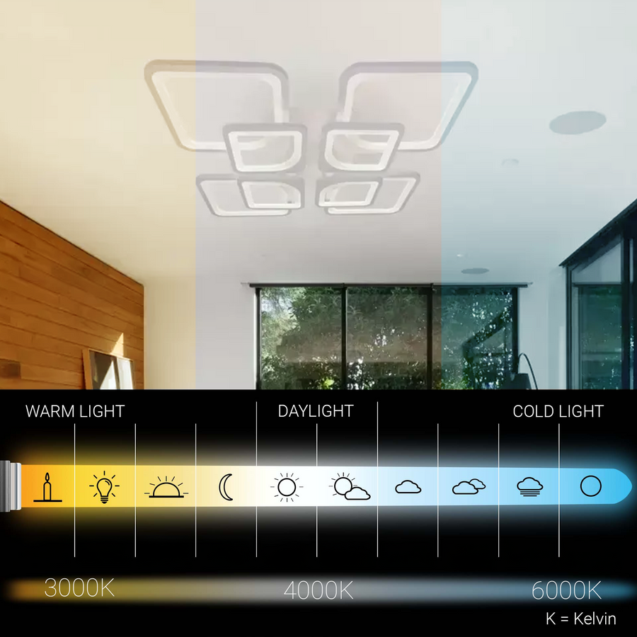 LED lustr s dálkovým ovládáním ZOE 138W, 8 čtverců, studené/teplé/neutrální světlo, stmívatelné, bílý LED lustr s dálkovým ovládáním Výchozí název Alessandro Design
