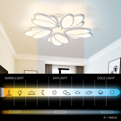 LED lustr s dálkovým ovládáním TULIP 81W, 5 okvětních lístků, studené/teplé/neutrální světlo, stmívatelné, bílý LED lustr s dálkovým ovládáním Výchozí název Alessandro Design