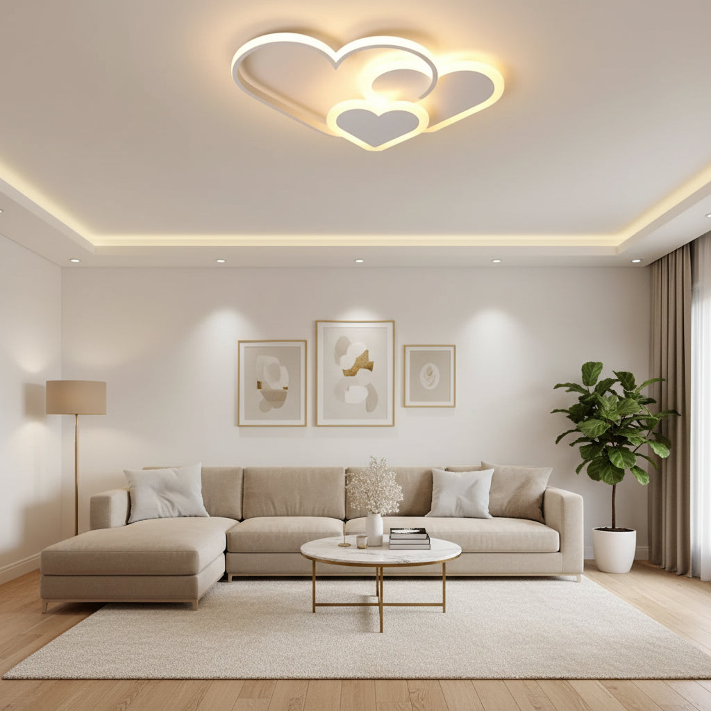 LED lustr s dálkovým ovládáním AMI 48W, 3 srdce, studené/teplé/neutrální světlo, stmívatelné, bílý LED lustr s dálkovým ovládáním Výchozí název Alessandro Design