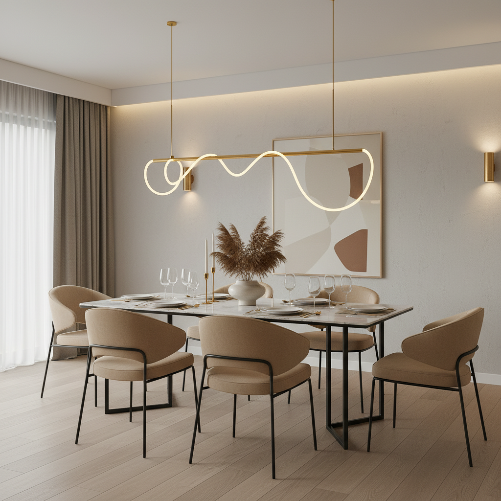 DIVINO LED lustr s flexibilní silikonovou trubicí - 62W, nastavitelné světlo, zlaté moderní lustry Výchozí název Alessandro Design