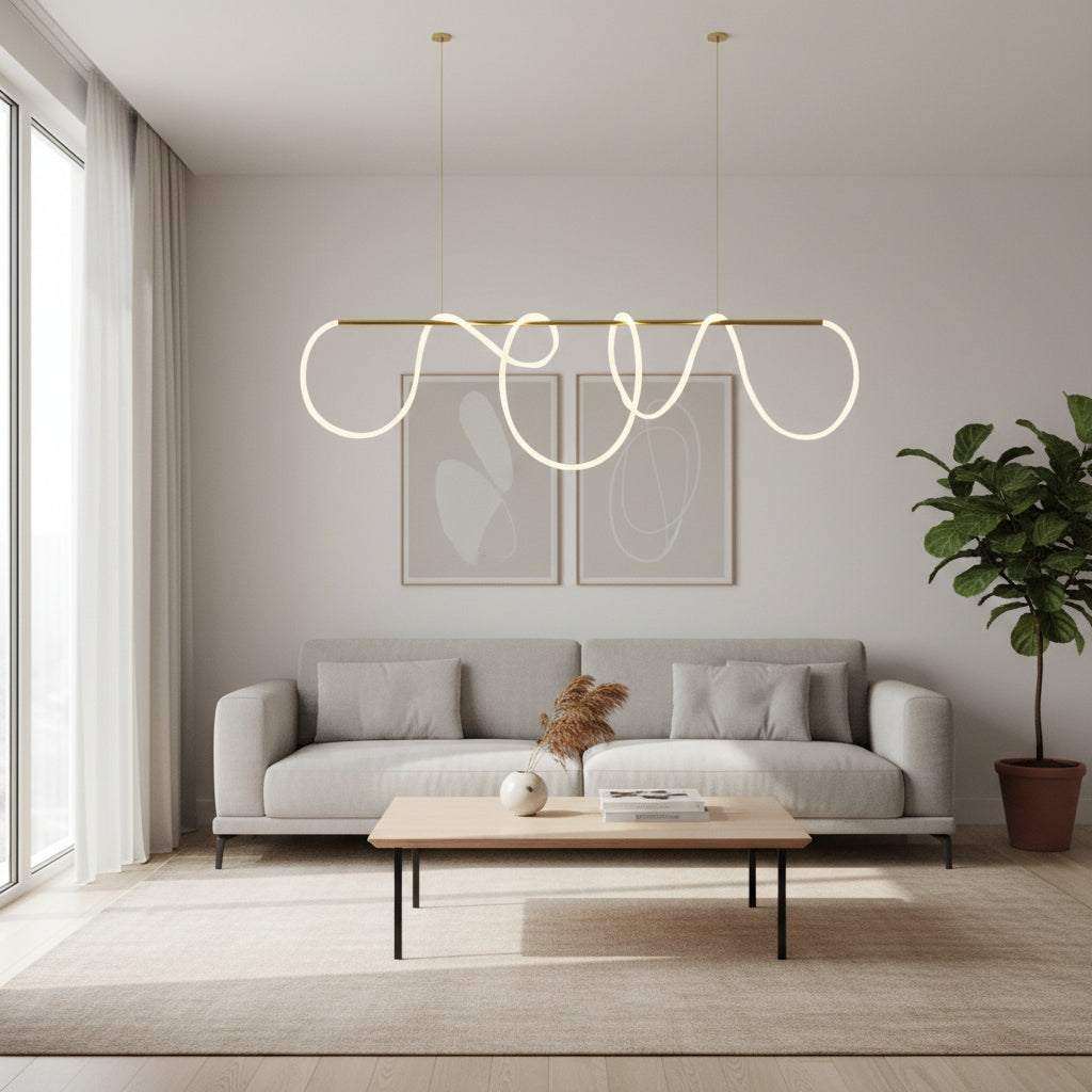 DIVINO LED lustr s flexibilní silikonovou trubicí - 62W, nastavitelné světlo, zlaté moderní lustry Výchozí název Alessandro Design
