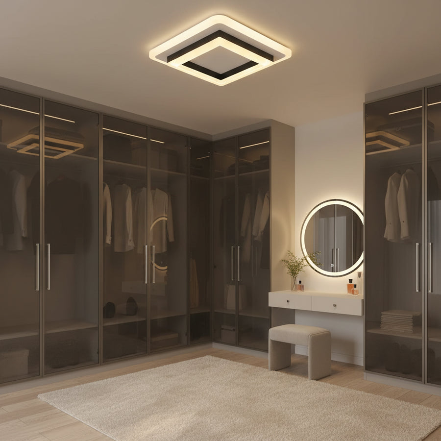 MODERNÍ LED Lustr 25W, Rozměry 19,5x19,5 cm, Čtvercový, Studené/Teplé/Neutrální světlo, Černé LED Lustry Výchozí název Alessandro Design
