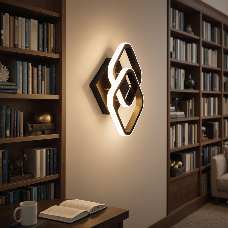 LED lustr VERTEX Matrix překrývající se diamanty, kovové rámy, 24W, 2 diamanty, studené/teplé/neutrální světlo 3000K/4000K/6000K, černý, kov a silikonový LED lustr Výchozí název Alessandro Design