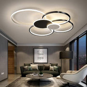LED lustr s dálkovým ovládáním, KILLIAN, 74W, 6 kruhů, studené/teplé/neutrální světlo 3000K/4000K/6000K, stmívatelné, černobílé, kovové a akrylové LED lustry s dálkovým ovládáním Výchozí název Alessandro Design