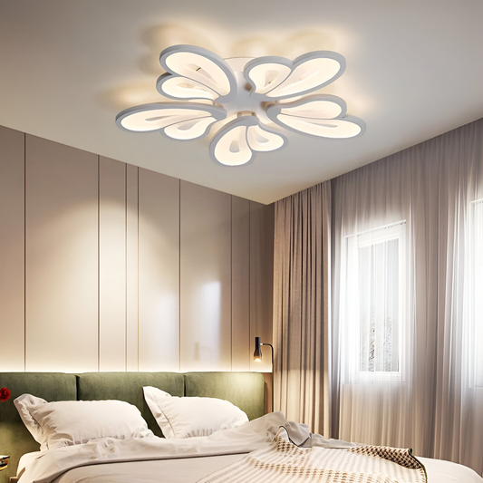 LED lustr s dálkovým ovládáním BLOSSOM 95W, 5 okvětních lístků, studené/teplé/neutrální světlo 3000K/4000K/6000K, stmívatelné, bílé, kovové a akrylové LED lustry s dálkovým ovládáním Výchozí název Alessandro Design