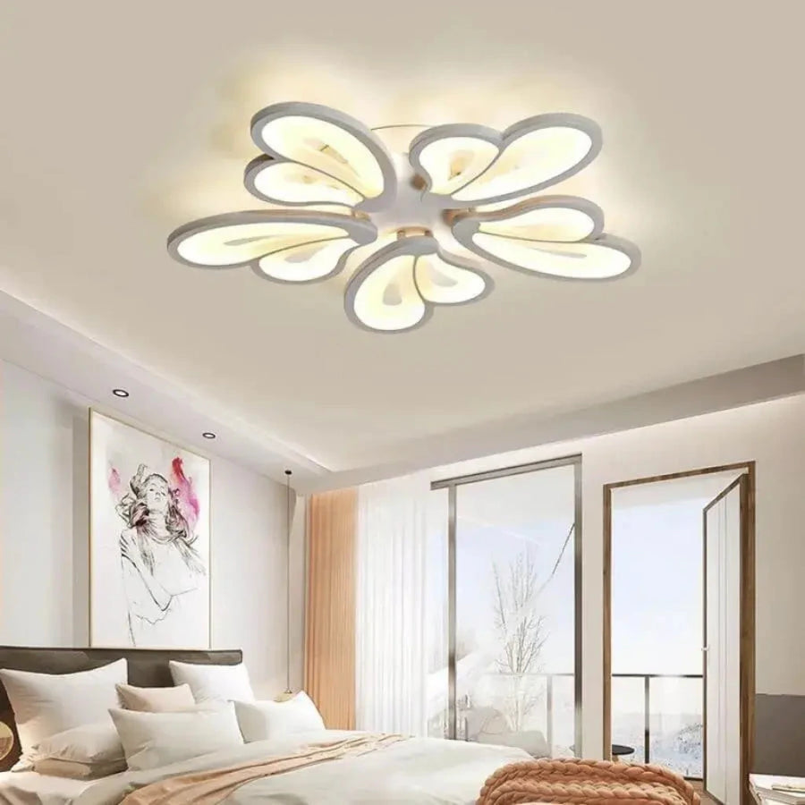 LED lustr s dálkovým ovládáním BLOSSOM 95W, 5 okvětních lístků, studené/teplé/neutrální světlo 3000K/4000K/6000K, stmívatelné, bílé, kovové a akrylové LED lustry s dálkovým ovládáním Výchozí název Alessandro Design