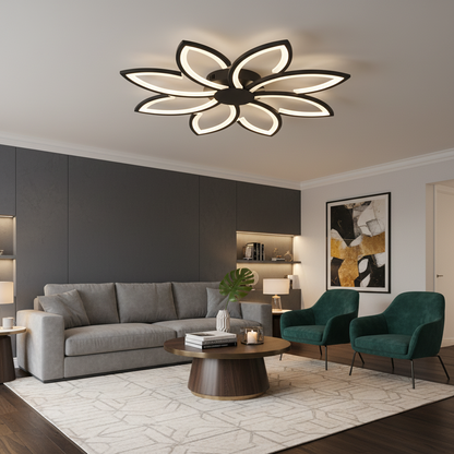 Lustra LED cu telecomanda BLUM, 108W, lumina Rece/Calda/Neutra, Dimabila, Negru, Metal si Acril