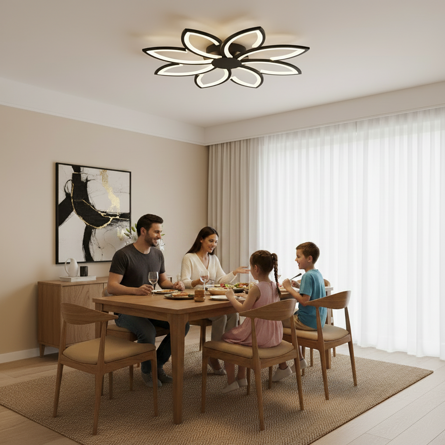 Lustra LED cu telecomanda BLUM, 108W, lumina Rece/Calda/Neutra, Dimabila, Negru, Metal si Acril