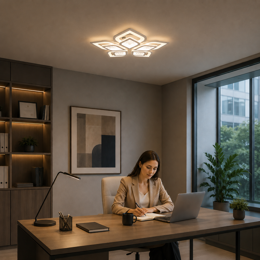LED lustr s dálkovým ovládáním DALIA 96W, 5 okvětních lístků, Studené/Teplé/Neutrální světlo, Stmívatelné, Bílá