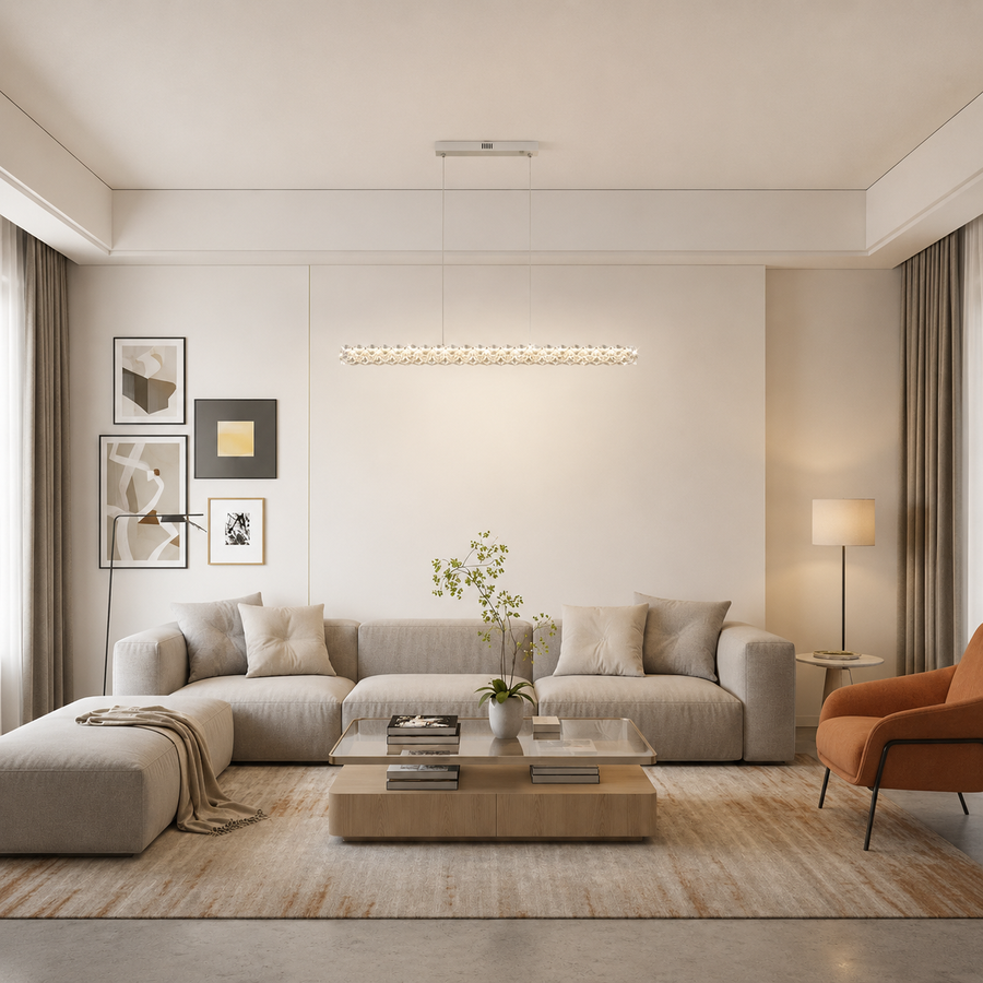 Lustra LED cu telecomanda KANGNING, 3000K/4000K/6000K, 120W, Metal și Acrilic, Alb
