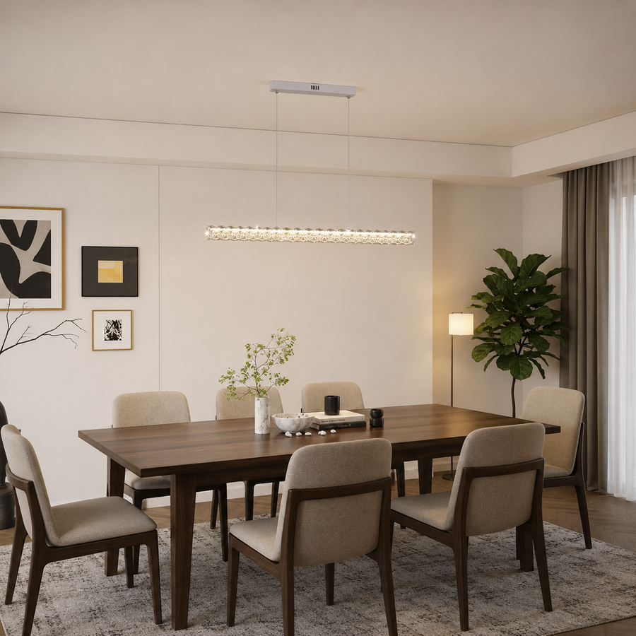 Lustra LED cu telecomanda KANGNING, 3000K/4000K/6000K, 120W, Metal și Acrilic, Alb