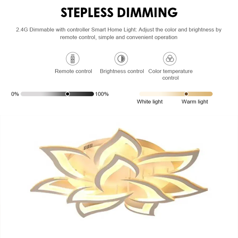 LED lustr s dálkovým ovládáním LOTUS 91W, 9 okvětních lístků, studené/teplé/neutrální světlo, stmívatelné, bílý LED lustr s dálkovým ovládáním Výchozí název Alessandro Design