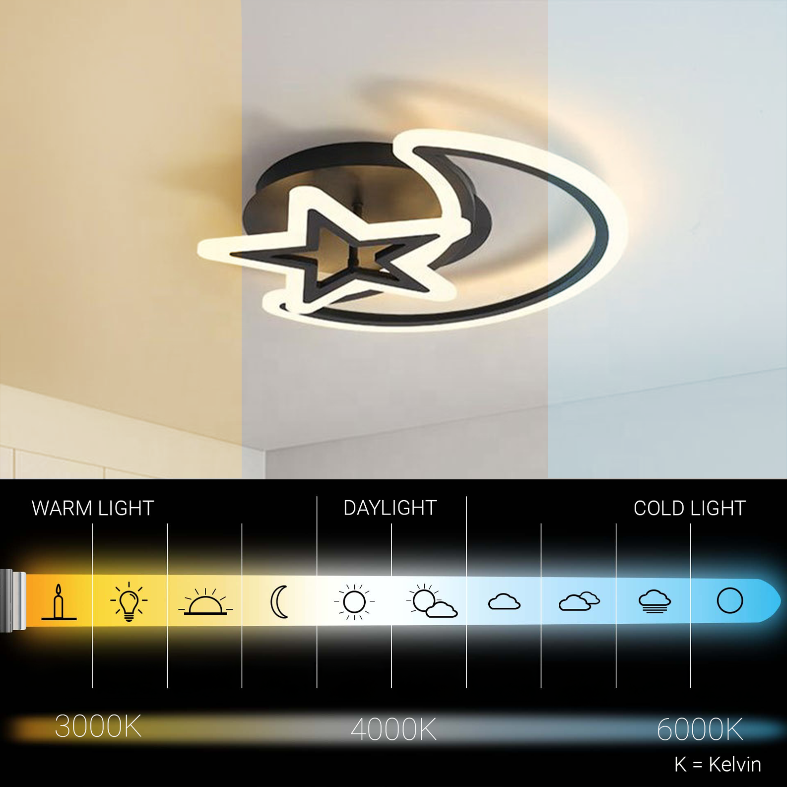 LED lustr s dálkovým ovládáním MOON AND STAR 59W, 2 Elements, Studené/Teplé/Neutrální světlo, Stmívatelné, Černé LED lustry s dálkovým ovládáním Výchozí název Alessandro Design