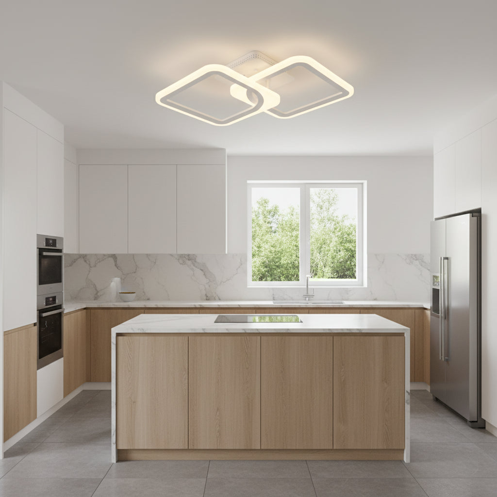 LED lustr s dálkovým ovládáním ZOE 41W, 2 čtverce, studené/teplé/neutrální světlo, stmívatelné, bílý LED lustr s dálkovým ovládáním Výchozí název Alessandro Design