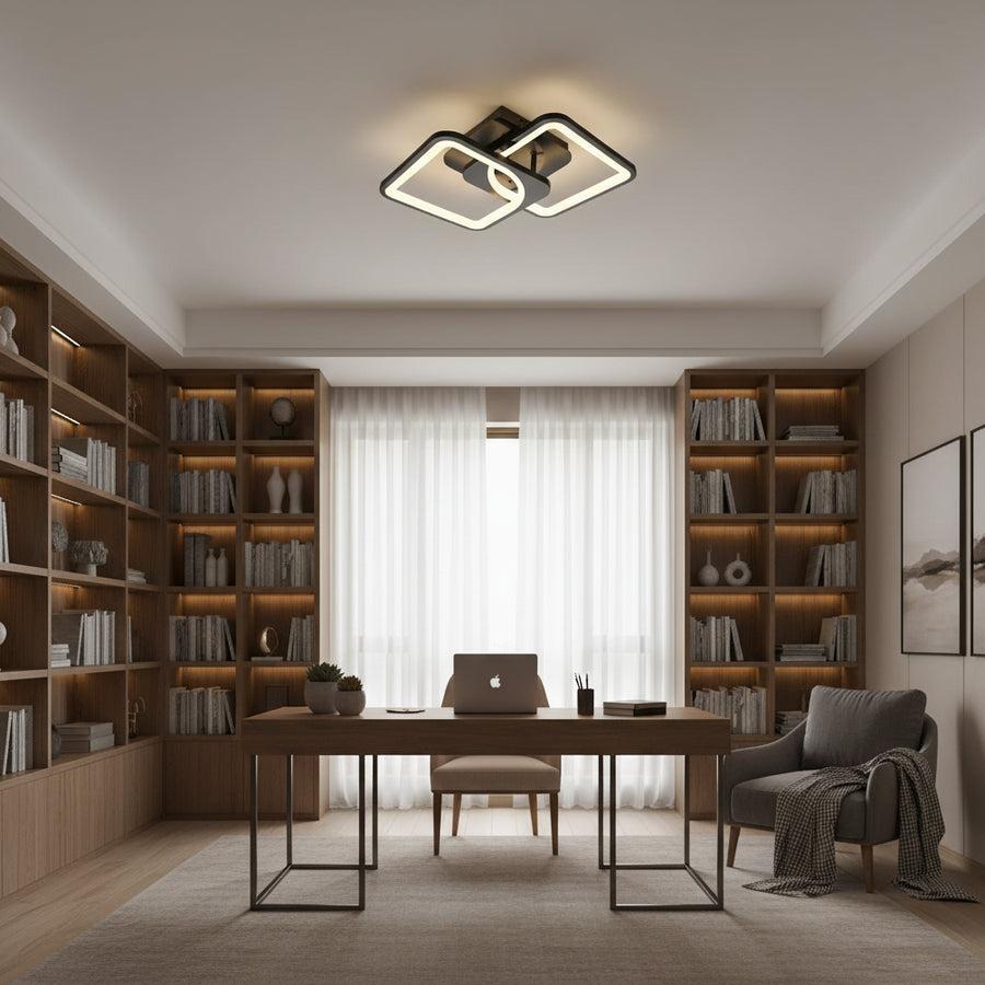 LED lustr s dálkovým ovládáním ZOE 27W, 2 čtverce, studené/teplé/neutrální světlo, stmívatelné, černé LED lustry s dálkovým ovládáním Výchozí název Alessandro Design