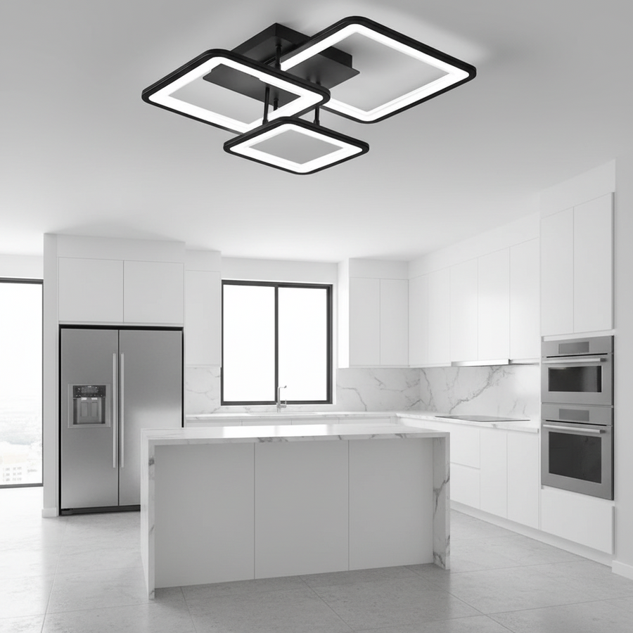 Lustra LED cu telecomanda ZOE 60W, 3 Patrate, lumina Rece/Calda/Neutra, Dimabila, Negru Lustre LED cu Telecomanda Default Title Alessandro Design