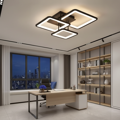 LED lustr s dálkovým ovládáním ZOE 46W, 3 čtverce, studené/teplé/neutrální světlo, stmívatelné, černá
