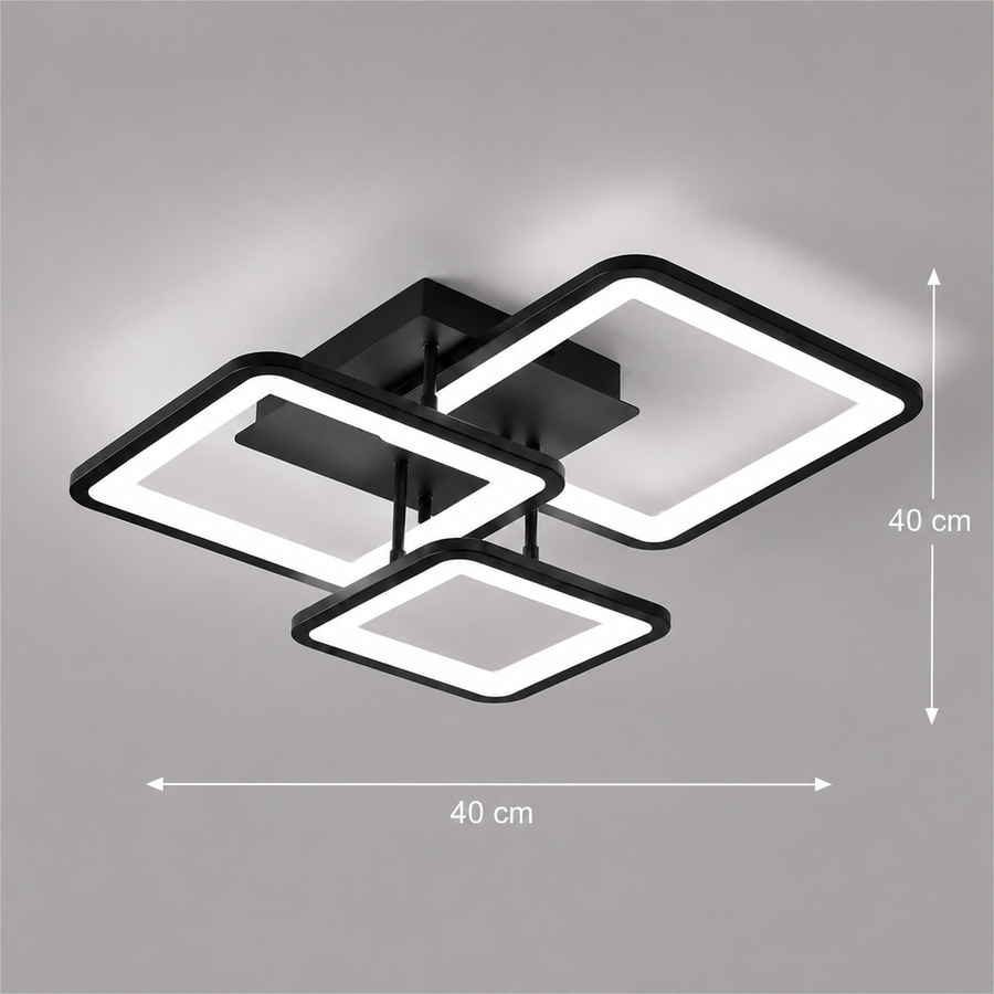 LED lustr s dálkovým ovládáním ZOE 46W, 3 čtverce, studené/teplé/neutrální světlo, stmívatelné, černá