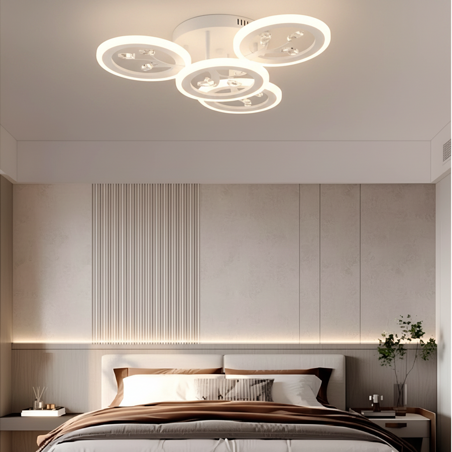 LED lustr s dálkovým ovládáním a krystalem DAISY 53W, 4 Elements, Studené/Teplé/Neutrální světlo, Stmívatelné, Bílý LED lustr s dálkovým ovládáním Výchozí název Alessandro Design