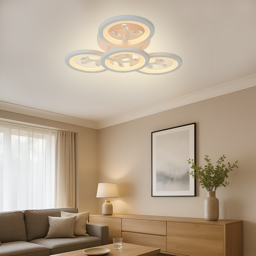 LED lustr s dálkovým ovládáním a krystalem DAISY 53W, 4 Elements, Studené/Teplé/Neutrální světlo, Stmívatelné, Bílý LED lustr s dálkovým ovládáním Výchozí název Alessandro Design