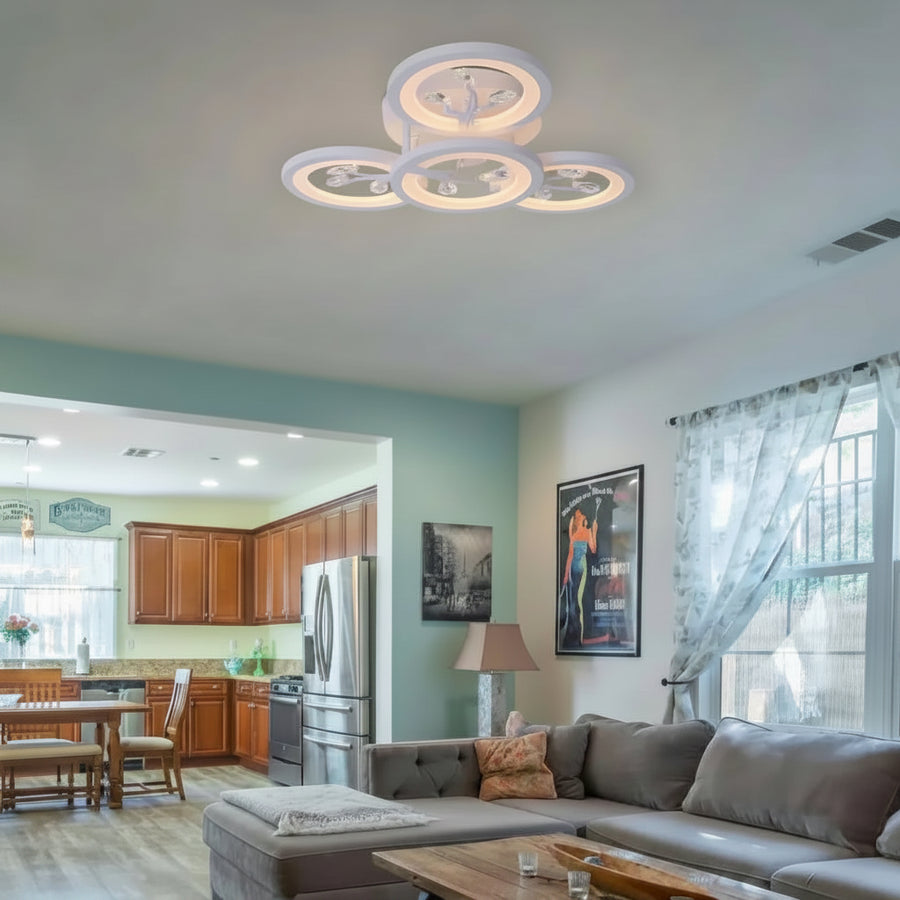LED lustr s dálkovým ovládáním a krystalem DAISY 53W, 4 Elements, Studené/Teplé/Neutrální světlo, Stmívatelné, Bílý LED lustr s dálkovým ovládáním Výchozí název Alessandro Design