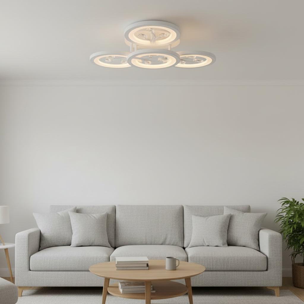 LED lustr s dálkovým ovládáním a krystalem DAISY 53W, 4 Elements, Studené/Teplé/Neutrální světlo, Stmívatelné, Bílý LED lustr s dálkovým ovládáním Výchozí název Alessandro Design