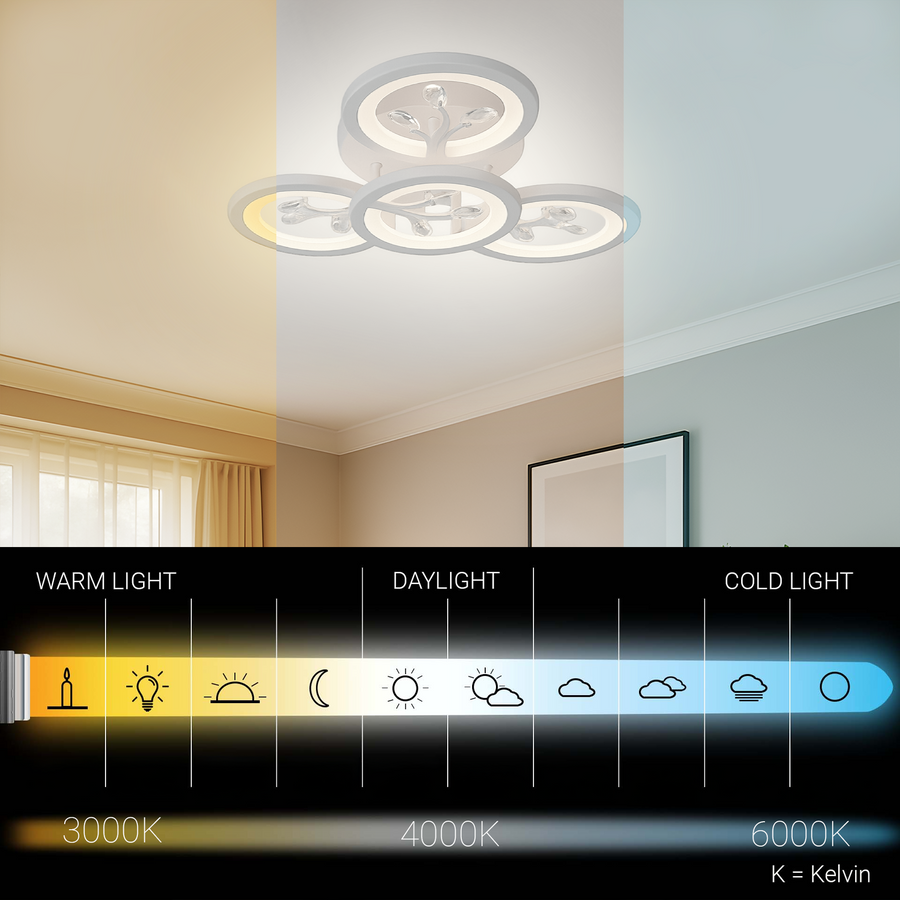 LED lustr s dálkovým ovládáním a krystalem DAISY 53W, 4 Elements, Studené/Teplé/Neutrální světlo, Stmívatelné, Bílý LED lustr s dálkovým ovládáním Výchozí název Alessandro Design